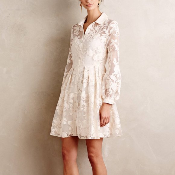 LAST CHANCE Anthropologie Clarence Lace Shirtdress 0, Like new - Picture 1 of 14